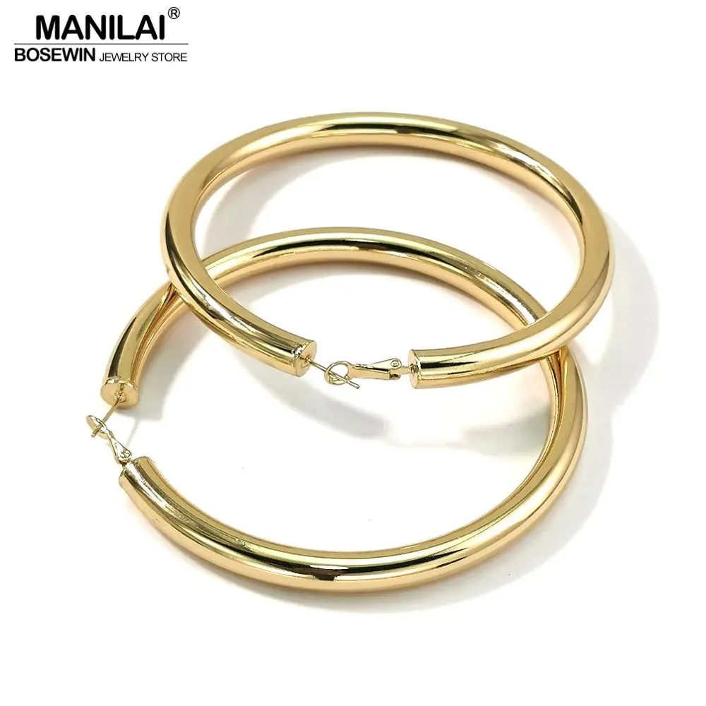 MANILAI 90mm Diameter Wide Copper Big Hoop Earrings Gold Color Jewelry Fashion Punk Round Metal Statement Earrings For Women