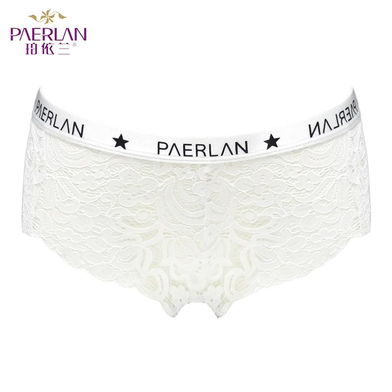 PAERLAN Summer Cutout Lace Trim Women\'s Panties Sexy Letter Band Solid Mid-Rise Hips Briefs