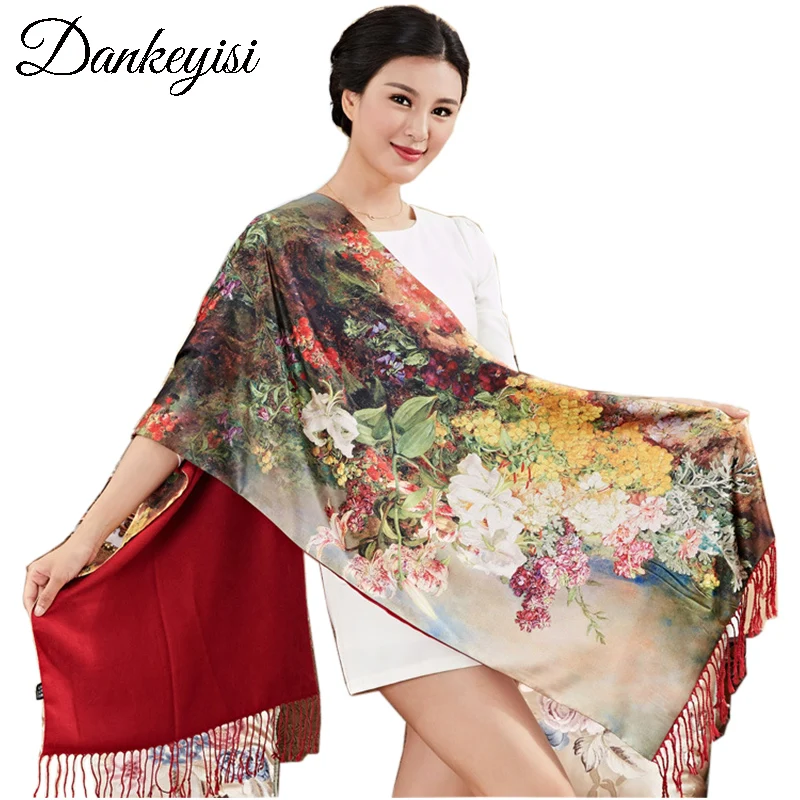 DANKEYISI Brand Foulard Femme Hijab Bandana Scarf Women Long Tassel Floural Print Scarf Winter Shawl Scarves Female Plaid Scarf