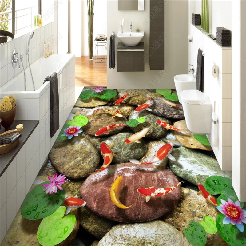 

beibehang Modern three-dimensional stone carp lotus 3D floor interior beautiful decorative papel de parede 3d wallpaper behang