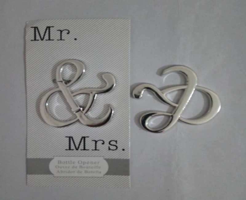 100PCS/Lots Unique Design Mr. & Mrs. Silver-Finished ampersand wine bottle opener Wedding party souvenir Gift for guests