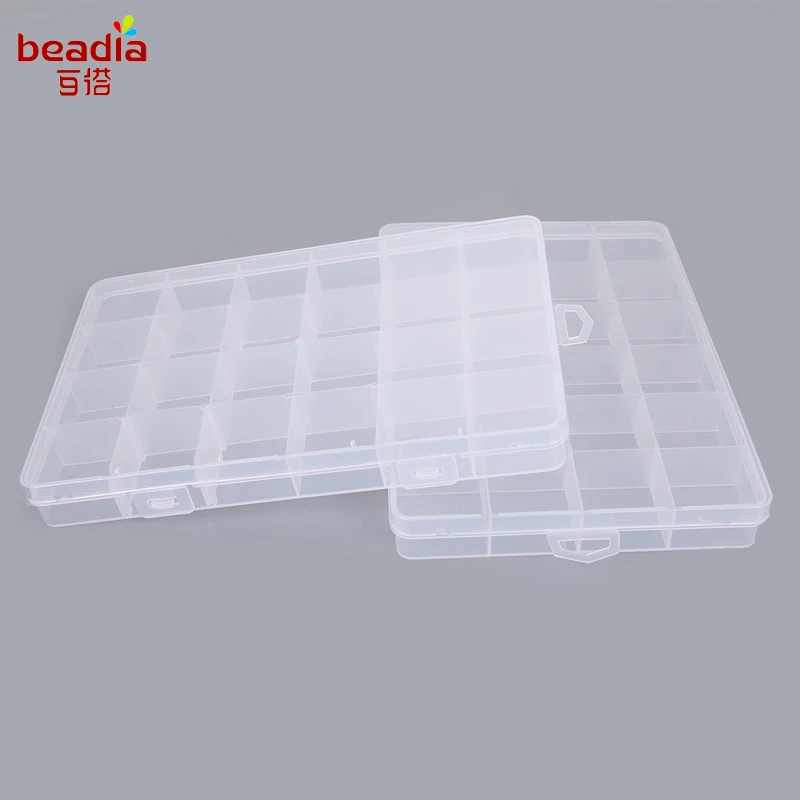 Beadia   19x2.1x9. cm 2Cells Adjustable22 Cell fixed 24 Cell  Jewelry Plastic Storage Transparent Box  For Whole Sale And Retail