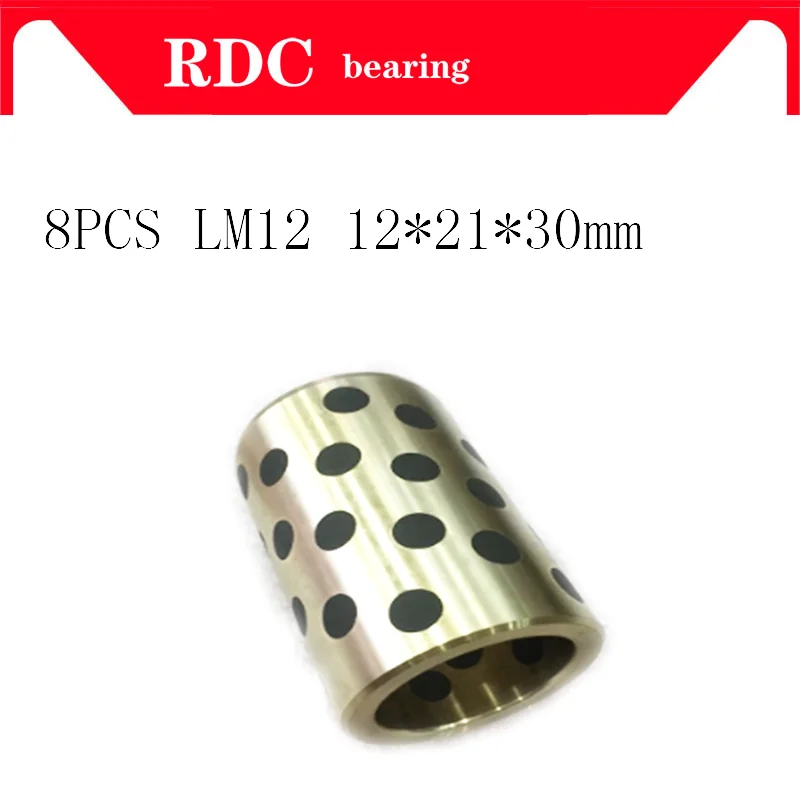 

Free shipping 8pcs 12x21x30 mm linear graphite copper set bearing copper bushing oil self-lubricating bearing JDB LM12UU LM12