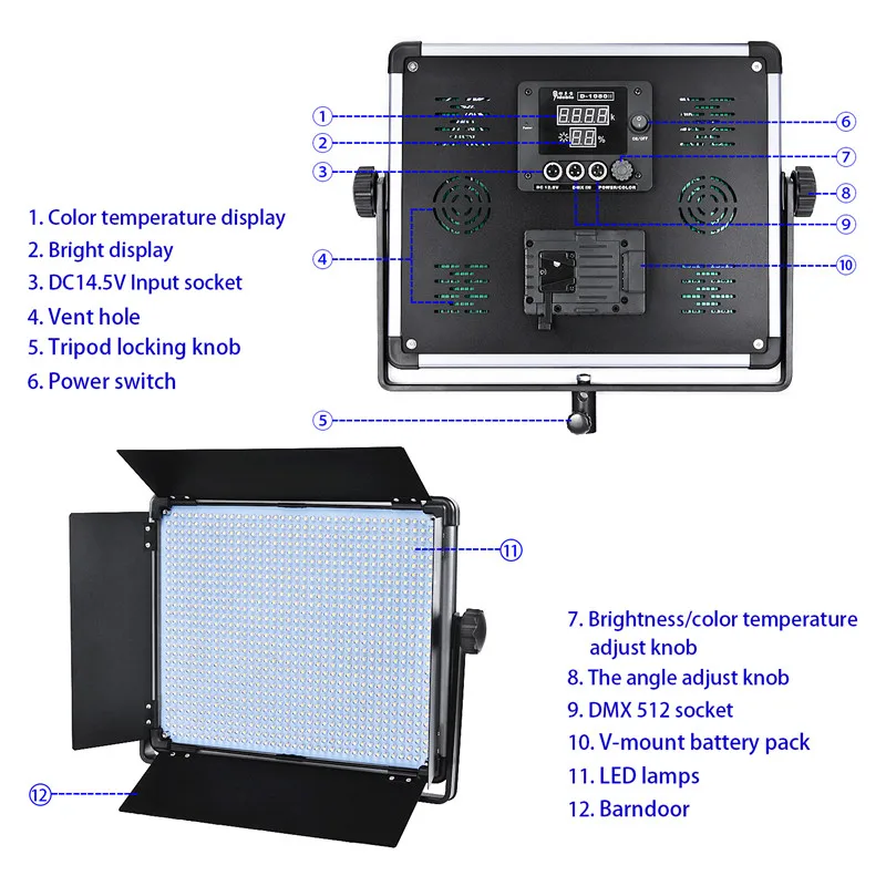 Yidoblo 7000 Lumen LED Light Studio 85W D-1080II Video Light Adjustable Bi-color 5600K Studio Photographic Lighting Slim Panel