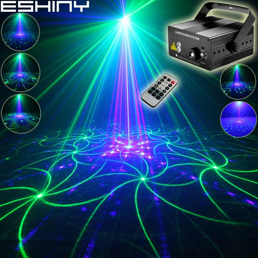 ESHINY Remote Mini Green Blue Laser 24 Patterns Projector Blue Led Bar DJ Dance Disco Family Party Lighting Light Show N6T194