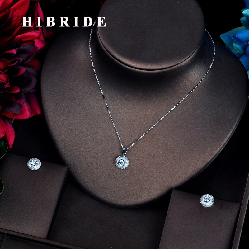 

HIBRIDE New Arrival Small Design Clear and Blue Stone Cubic Zircon Jewelry Sets For Women Pendientes Mujer Moda 2018 N-607