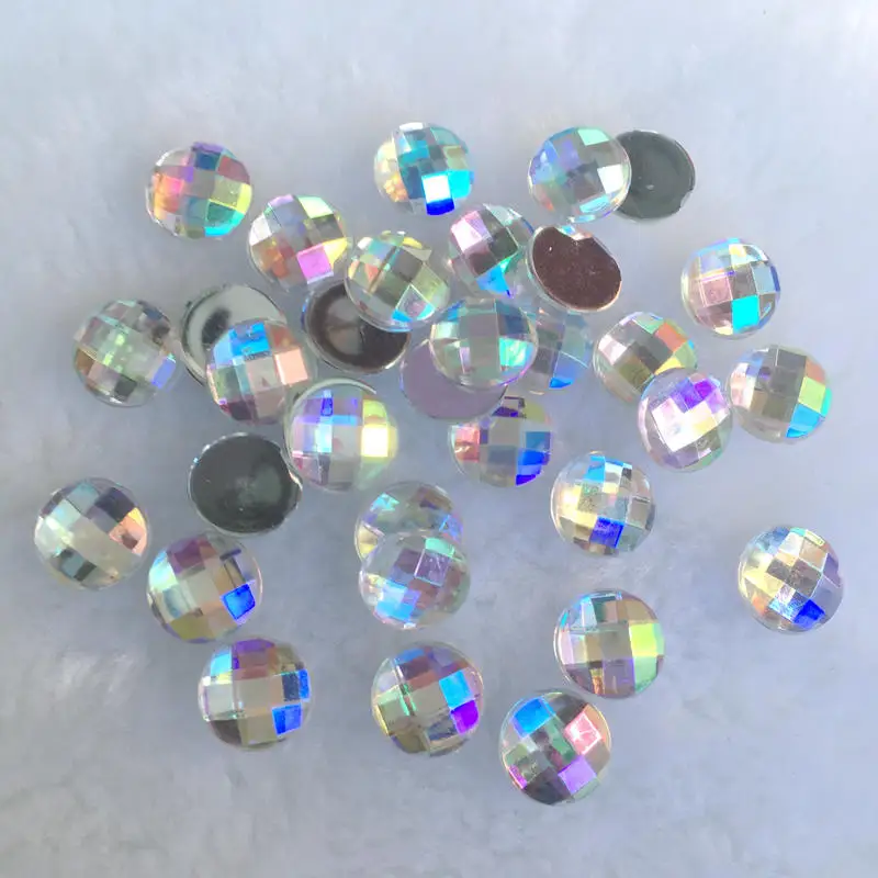 40PCS 10mm AB Color Round Rhinestone Acrylic Flatback Strass Crystal Stones For Jewelry Crafts Clothing Decorations