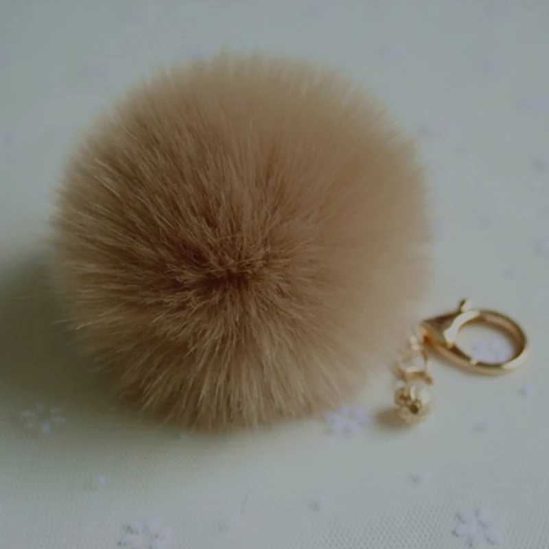 Cute Girls Fluffy Pompon Rabbit Fur Ball Pom Pom Keychain Pearl Charms Pompon Key Chain On Bag Car Trinket Jewelry Party Gift