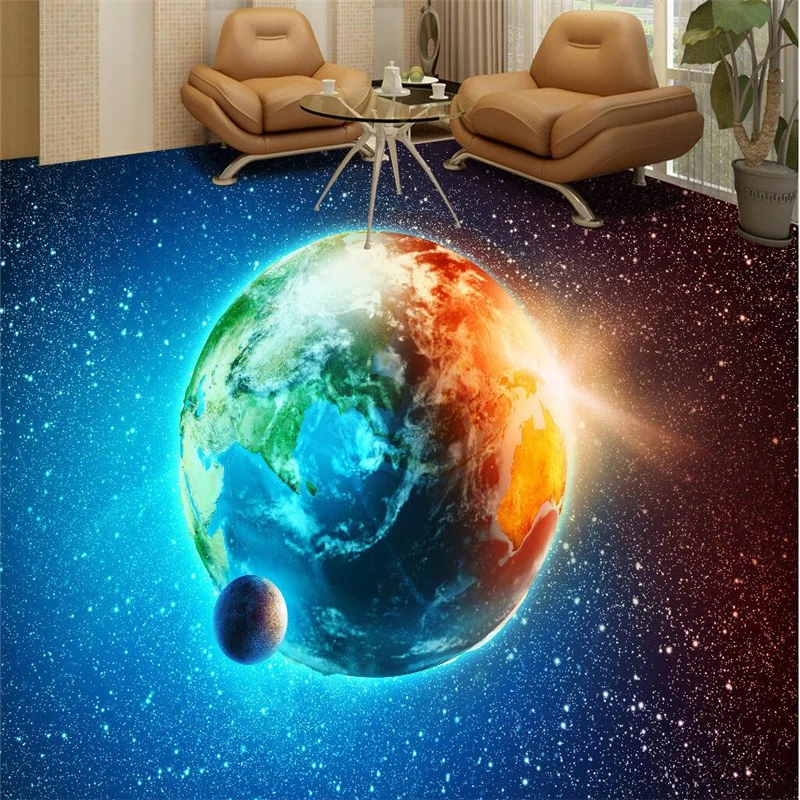 beibehang 3D floor wallpaper Star Earth living room 3D floor tiles painted vinyl floor waterproof self - adhesive wallpape