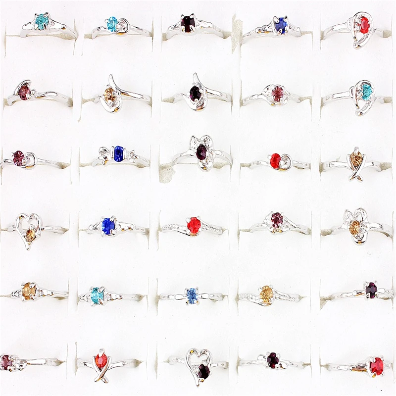 

QianBei 2025 100pcs Cute Fashion Charm Crystal Heart Woman Wedding Rings Romantic Classic Female Jewellry New