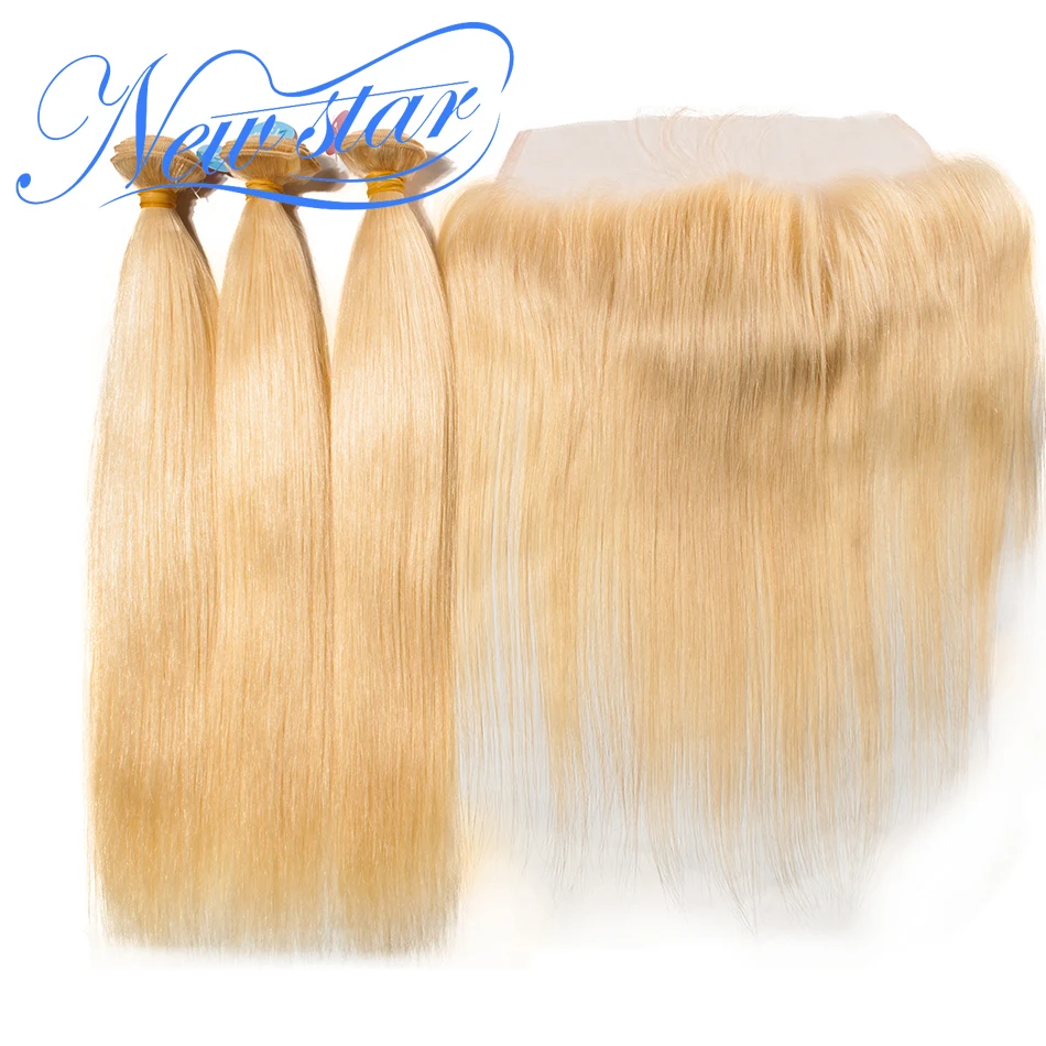 Mèches brésiliennes Remy lisses avec Frontal – Star, 613 cheveux naturels, blond miel, 13x4, Extension capillaire, avec Closure, 3 lots, nouveauté 100%