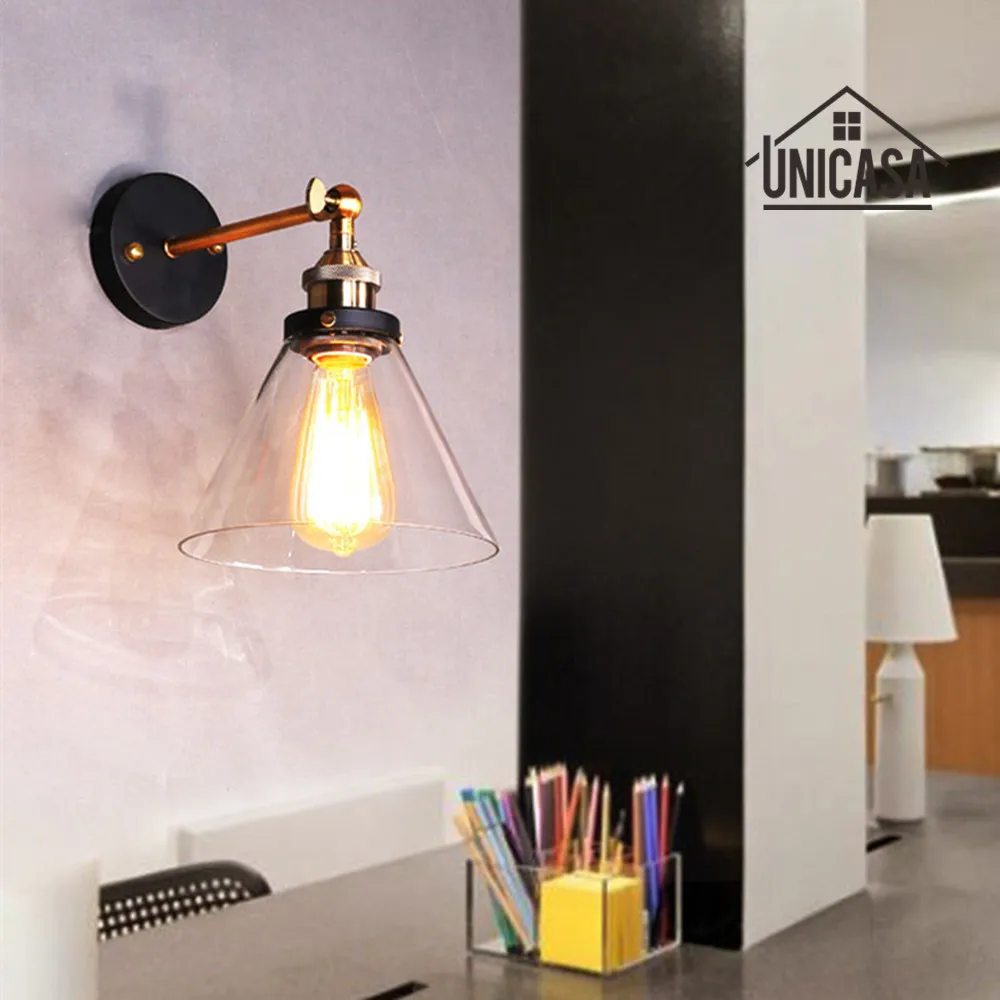 

Clear Glass Wall Lights Kitchen Lobby Bathroom Antique Wall Sconces Industrial Chandelie Lighting Modern Indoor Swing Shade Lamp