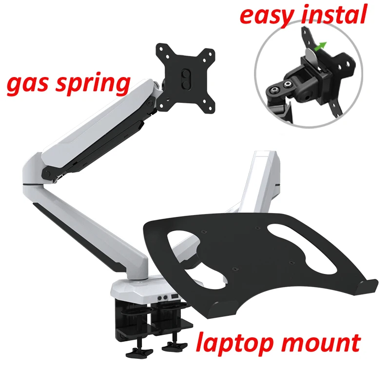 

15"-27" DL-GM224U-D dual arm monitor desktop stand swivel screen table bracket big clamp with laptop tray with usb port