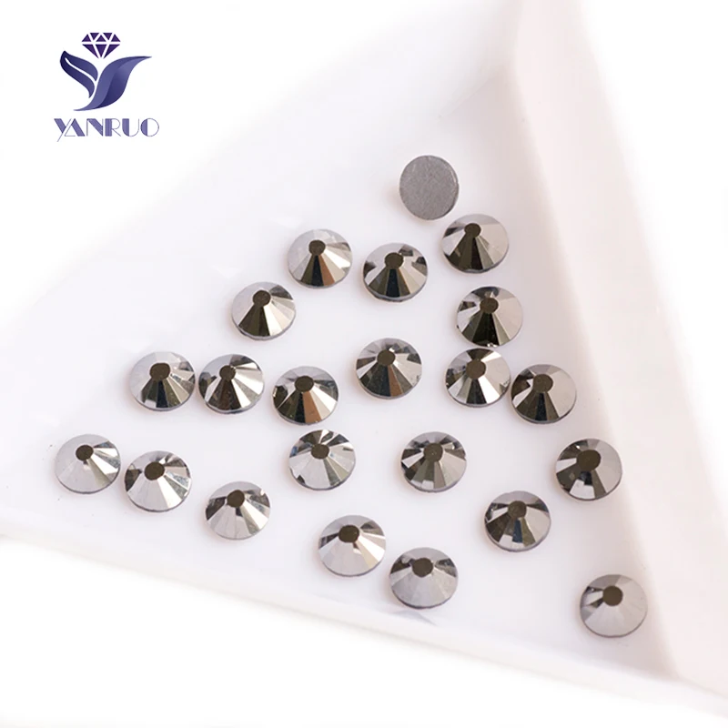 YANRUO 2058NoHF Jet Hematite Glass Crystal Flat back Rhinestone Non Hot Fix Rhinestones Stones For Wedding Dress