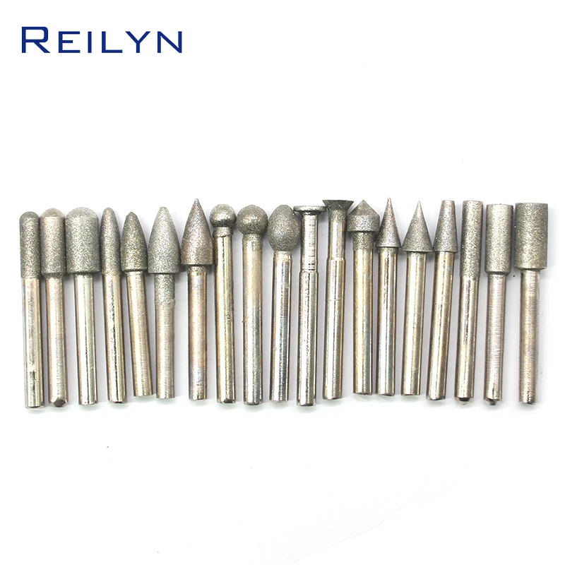 

120# shank 6mm Fine Sand Diamond Grinding Bits 20pcs/set Diamond Stone Jade peeling bits grinding point set