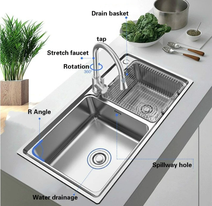 Free shipping Food grade 304 stainless steel hot sell kitchen sink fashion ordinary double trough 0.8 mm thick durable 82x45 CM