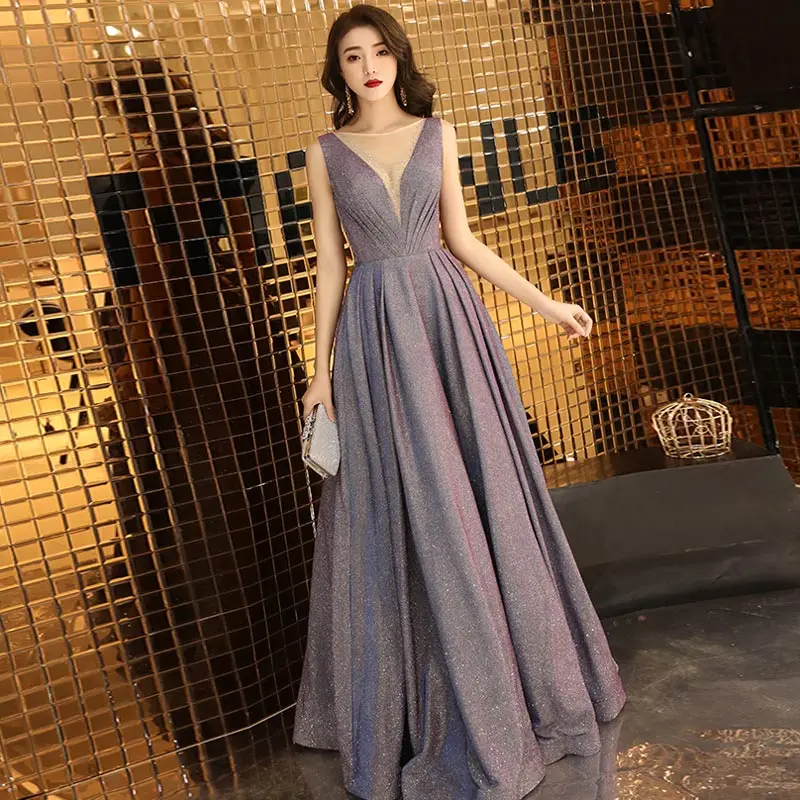 FADISTEE New arrival modern party dress evening dresses prom lace A-line sexy Transparent V-neck bling satin lace-up 2019