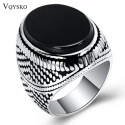 Black Glass Men Wedding Rings for Engagement Party Jewelry Stainless Steel Punk Rings for Men/Male Rings Jewelry