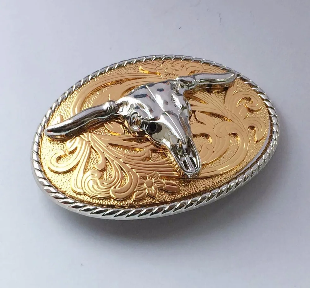 New Arrvial Cowboy Belt Buckle With Gold Color 3D Sliver Bulls Metal Buckles suitable for 4cm wideth belt with continous stock