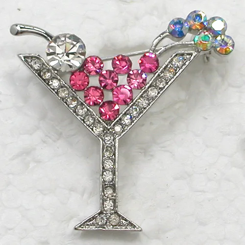 60pcs/lot Mixed Color (Can Notes Color) Wholesale Rhinestone Martini Glass Pin brooches Wedding Party Jewelry Gift C101269