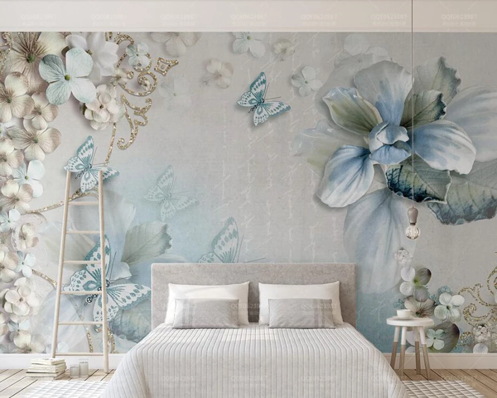 

Papel de parede flower butterfly beautiful jewelry 3d wallpaper mural for living room bedroom TV sofa wall kitchen KTV bar cafe
