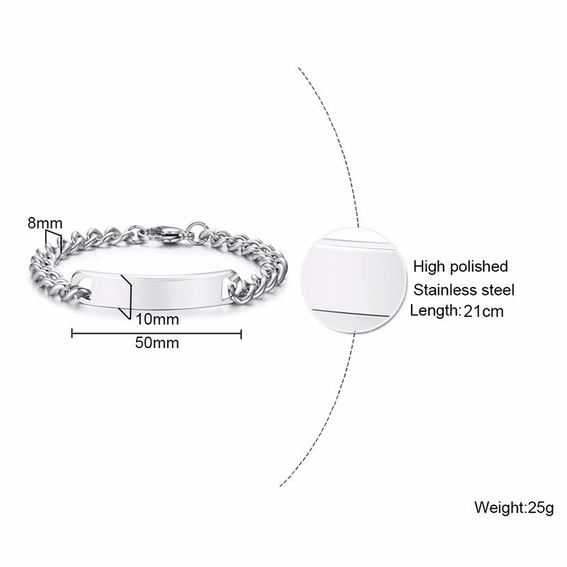 Vnox Personalized Bracelets for Women Men Never Fade Stainless Steel Link Chain Bracelet Custom Family BFF Birthday Gift