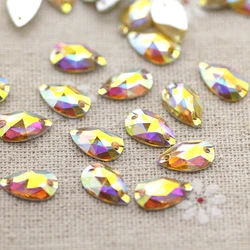 100pcs 7*12mm Gold AB Silver Base FlatBack Sew On Stone Droplet Resin Sewing On Rhinestone For Jewelry And Strass