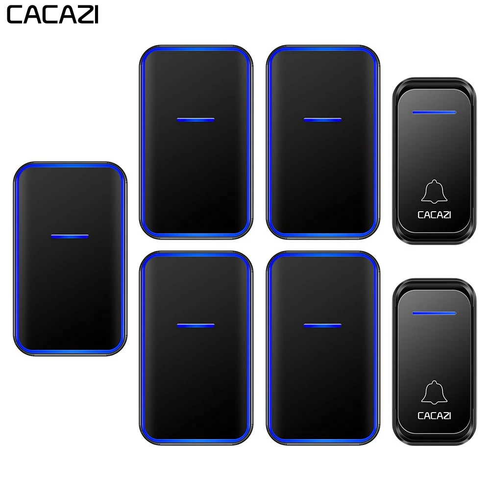 CACAZI Home Welcome Wireless Doorbell Waterproof 2 Button 5 Receiver US EU UK AU Plug Smart LED Light Door Bell Calling Chime