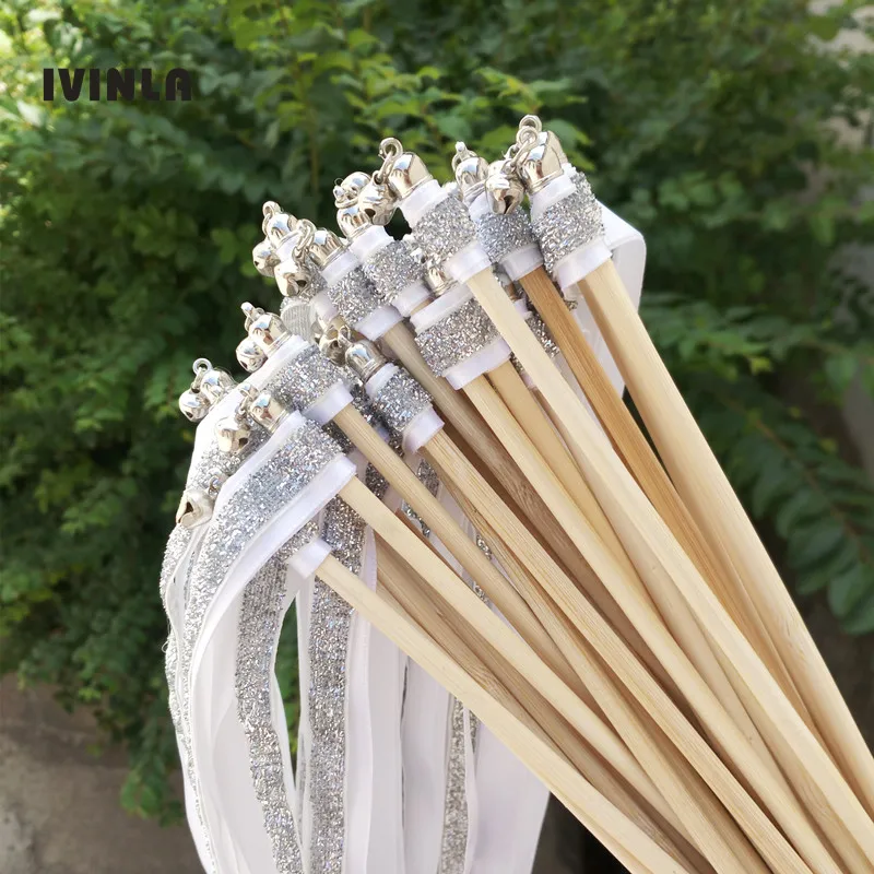 50Pieces/Lot Glittle wedding wands  with sliver bell for wedding party decoration