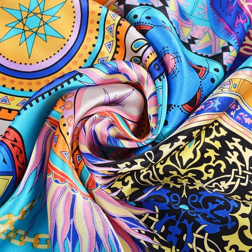 [BYSIFA] Women\'s Scarves New 100% Silk Scarf Fashion Brand Luxury Pure Silk Blue Scarf Shawl Spring Fall Winter Scarves 88*88cm