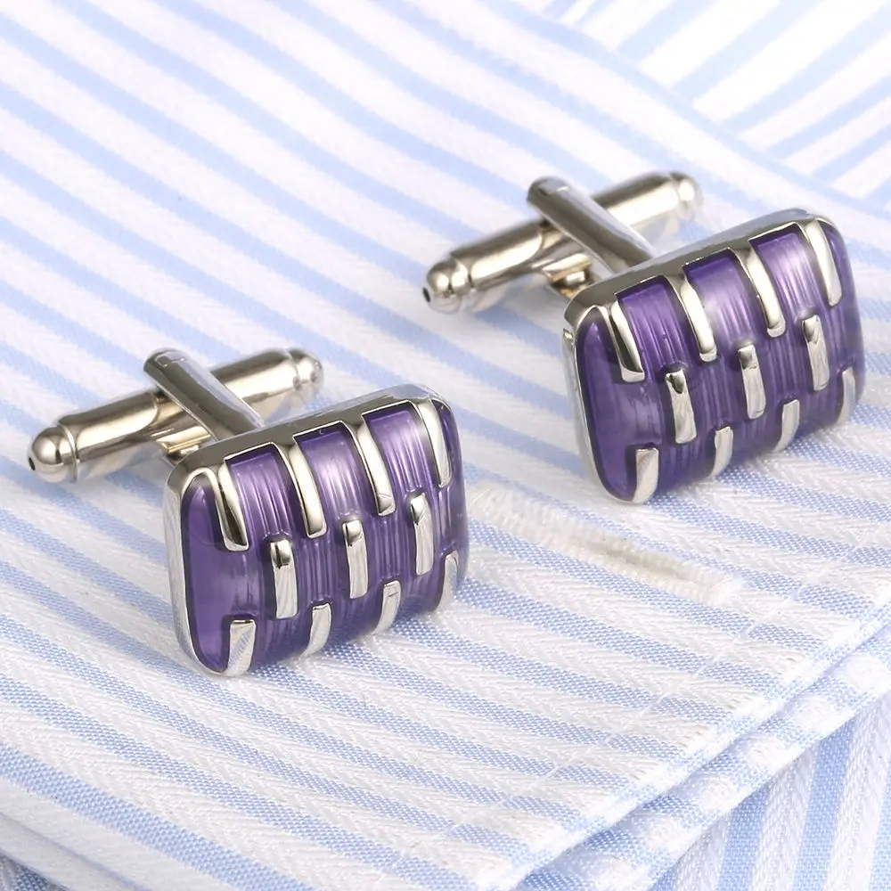 VAGULA Classic Copper Men\'s Cuff links French Shirt Button Gemelos Purple Enamel Cufflinks 353