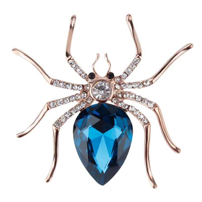 Baiduqiandu Brand High Quality Glass Crystal Spider Brooch Pins in Red Purple Blue Colors