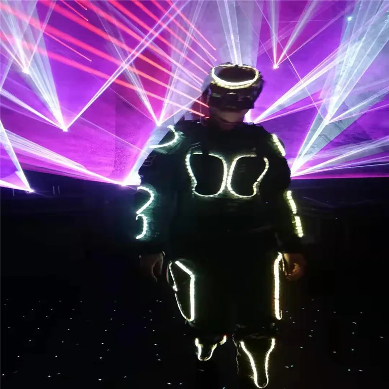 M63 Ballroom dance led costumes luminous robot men suit colorful RGB lighted glowing outfits clothe dj show wear mask armor suit