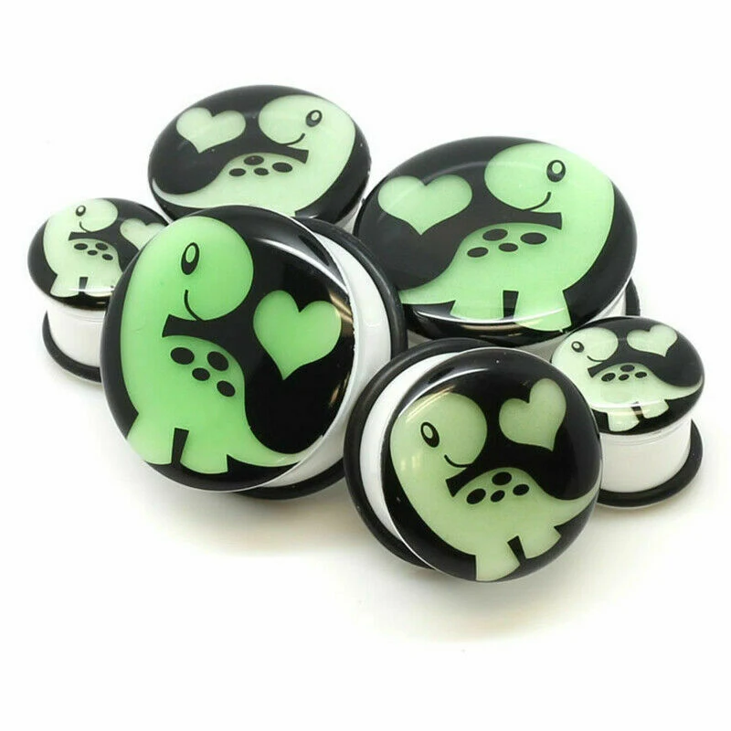 2Pcs Lichtgevende 3D Schedel Eartunnels Stekkers Glow In The Dark Acryl Zadel Oor Expanders Meters Plug Piercings Oreja Body sieraden