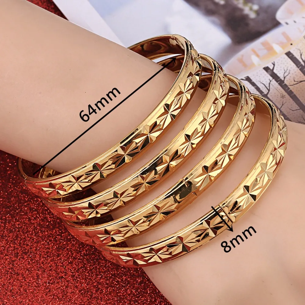 4pcs Ethiopian Jewelry Gold Color Bangles Dubai Gold Jewelry Bangles for African Bangles & Bracelets for Women Gifts