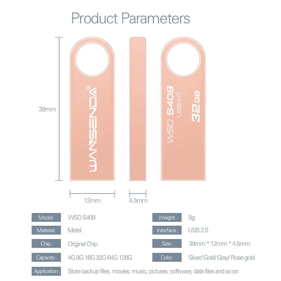 WANSENDA Metalen USB Flash Drive Mini Pen Drive 4GB 8GB 16GB 32GB 64GB 128GB Pendrive Waterdichte USB Stick Flash Drive