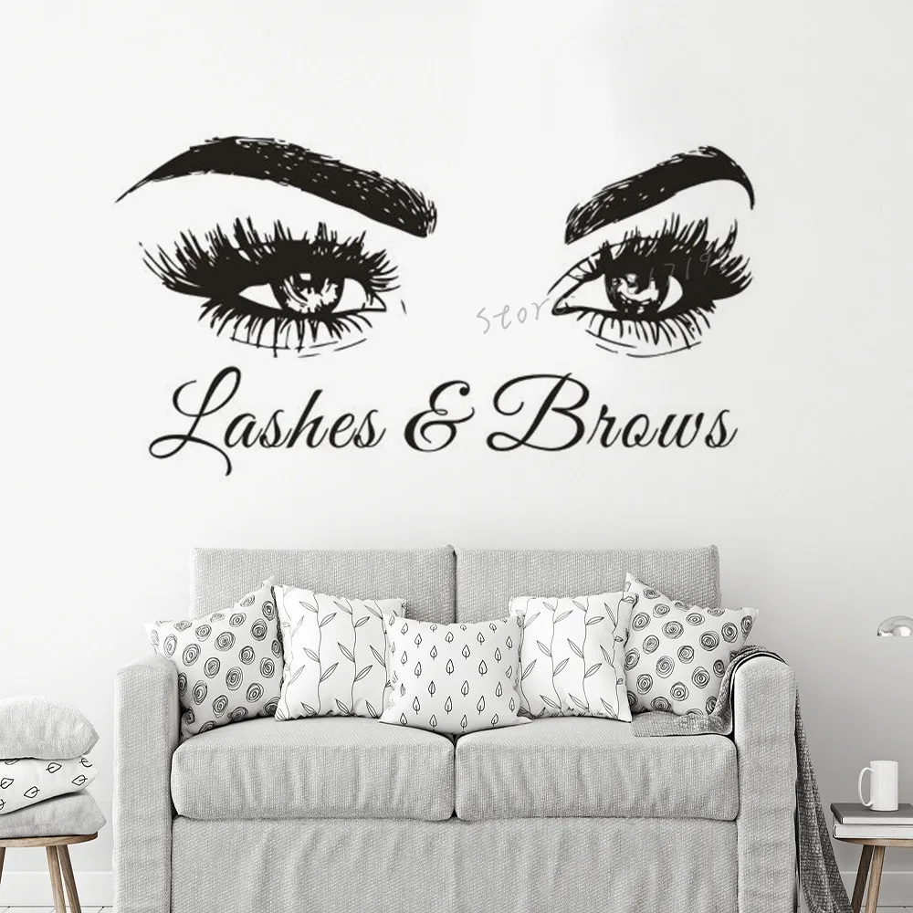 Lashes And Brows Logo Vinyl Wall Decal Beauty Salon Window Poster Eyelash Eyebrows Wall Sticker Make Up Studio Décor AZ872