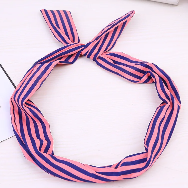 High Quality Cotton Striped Headband For Women Lady Knotted Bow Rabbit Ear Stretch Hair Accessories