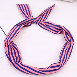 High Quality Cotton Striped Headband For Women Lady Knotted Bow Rabbit Ear Stretch Hair Accessories