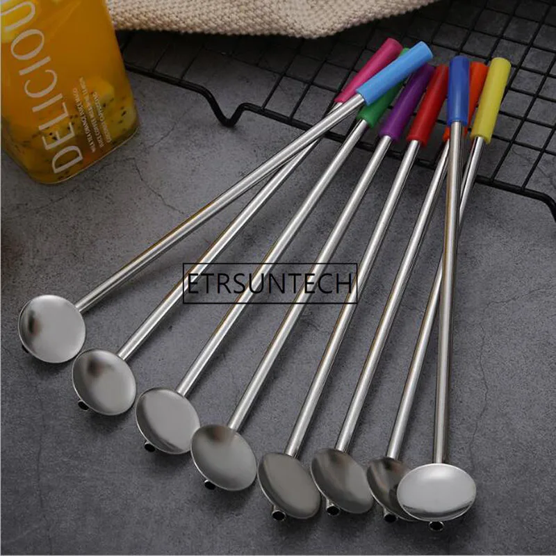 100pcs Practical Stainless Steel Drinking Straw Spoon Milk Coffee Juice Yerba Mate Tea Stirring Party Bar Drinkware