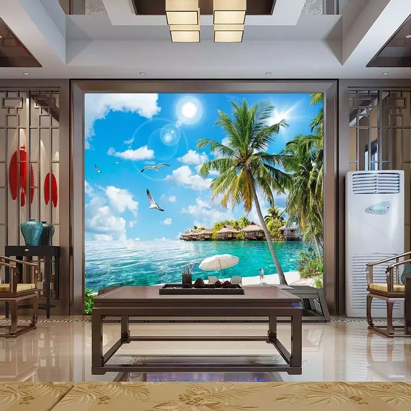 

Custom Any Size 3D Photo Wallpaper Wall Covering Hawaii Seascape Coconut Tree Landscape Large Mural Living Room Decor Wall Cloth