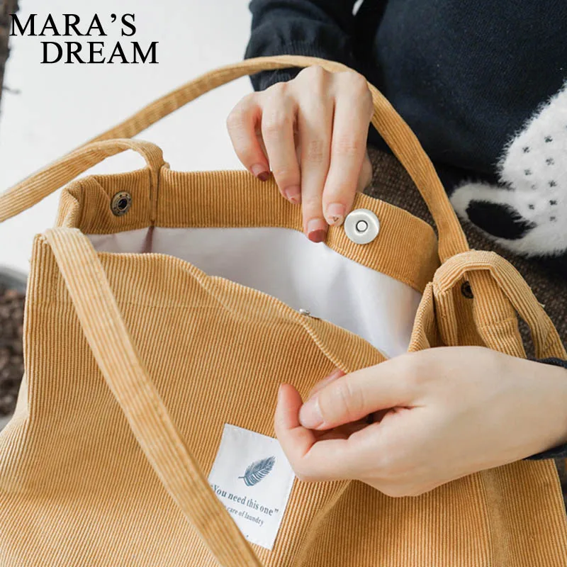 Mara\'s Dream women\'s Handbags Student Corduroy Tote Casual Solid Color Shoulder Bag Reusable Women Bag Shopping Beach Bag