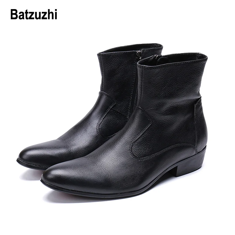 

Batzuzhi Western Cowboy Men Boots Ankle Black Genuine Leather Winter Boots Men Safety Shoes botas hombre Cool Big Size US6-12