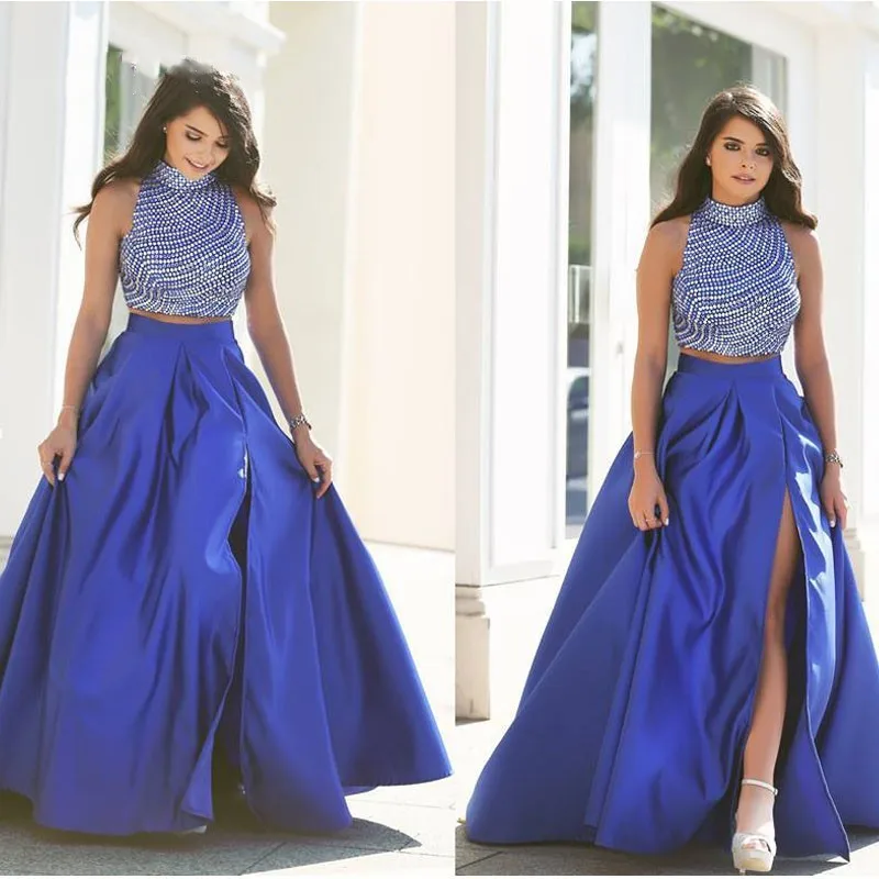 Puffy Sexy Royal Blue Satin Long Skirts With High Side Split Long Pleated Women Skirt To Prom Party Custom Made Summer Clothing