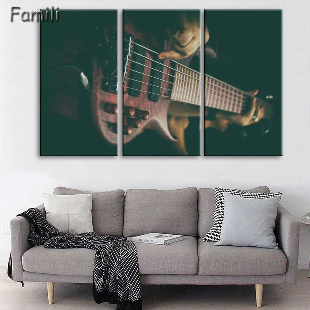 Canvas Wall Art UnFramed Home Decor Pictures 3 Pieces Electric Guitar Paintings Vintage Music Instrument Posters HD Printed PENG