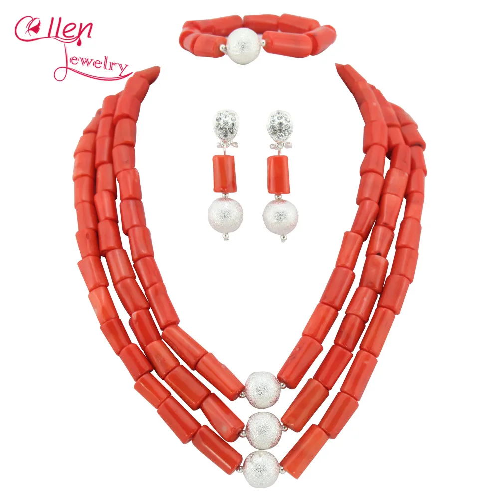 

African Nigerian Wedding Beads Jewelry Set Coral Jewelry Set Coral Beads Necklace Set African Jewelry Set W6799