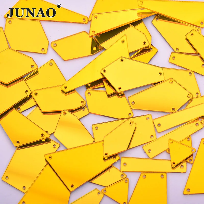 JUNAO Mix Shape Sewing Gold Clear Mirror Rhinestones Strass Applique Acrylic Mirror Crystals Stones for Mirror Dress Clothes