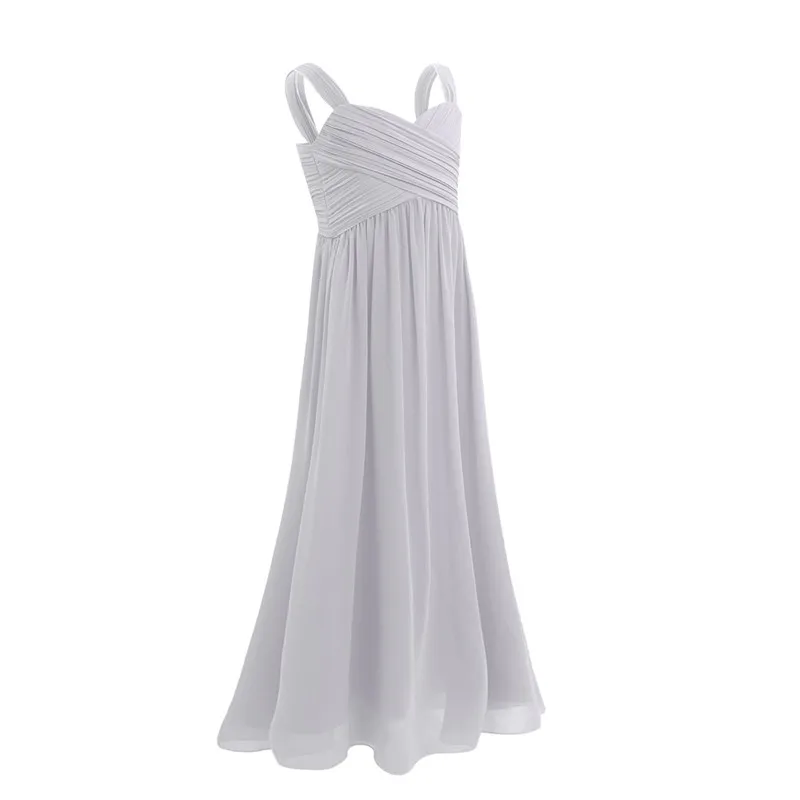 Princess Girls Chiffon Pleated Flower Girl Dresse Ruched A-Line Dress for Girls Sleeveless Wedding Party Dress