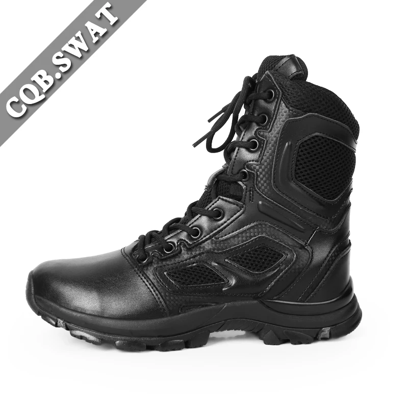 Anti slip High Quality Black Genuine Leather Boots Rubber Sole Men\'s Tactical Boots