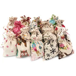 5pcs/lot Linen Cotton Bag 10x14 13x18 15x20cm Muslin Cosmetics Gifts Jewelry Packaging Bags Cute Drawstring Gift Bag & Pouches